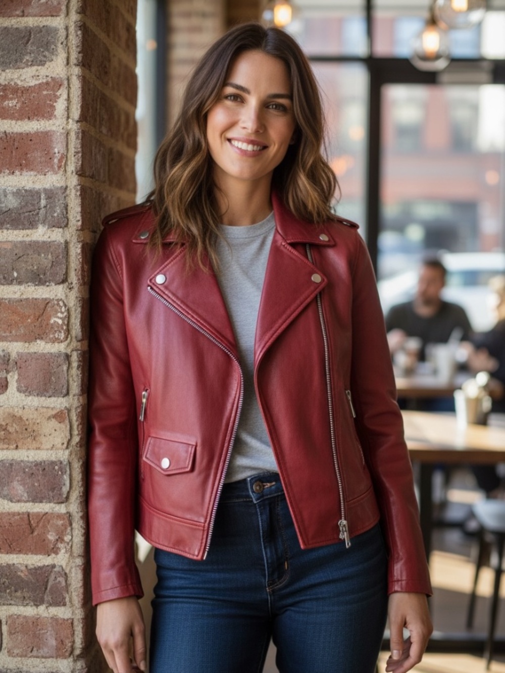 MAJE RED LEATHER MOTO BIKER JACKET FR 38 US 6 $995